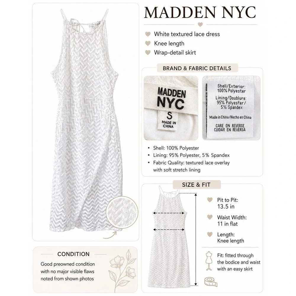 Madden NYC Lace Dress Women Small White Excellent Chevron Halter Wrap Skirt